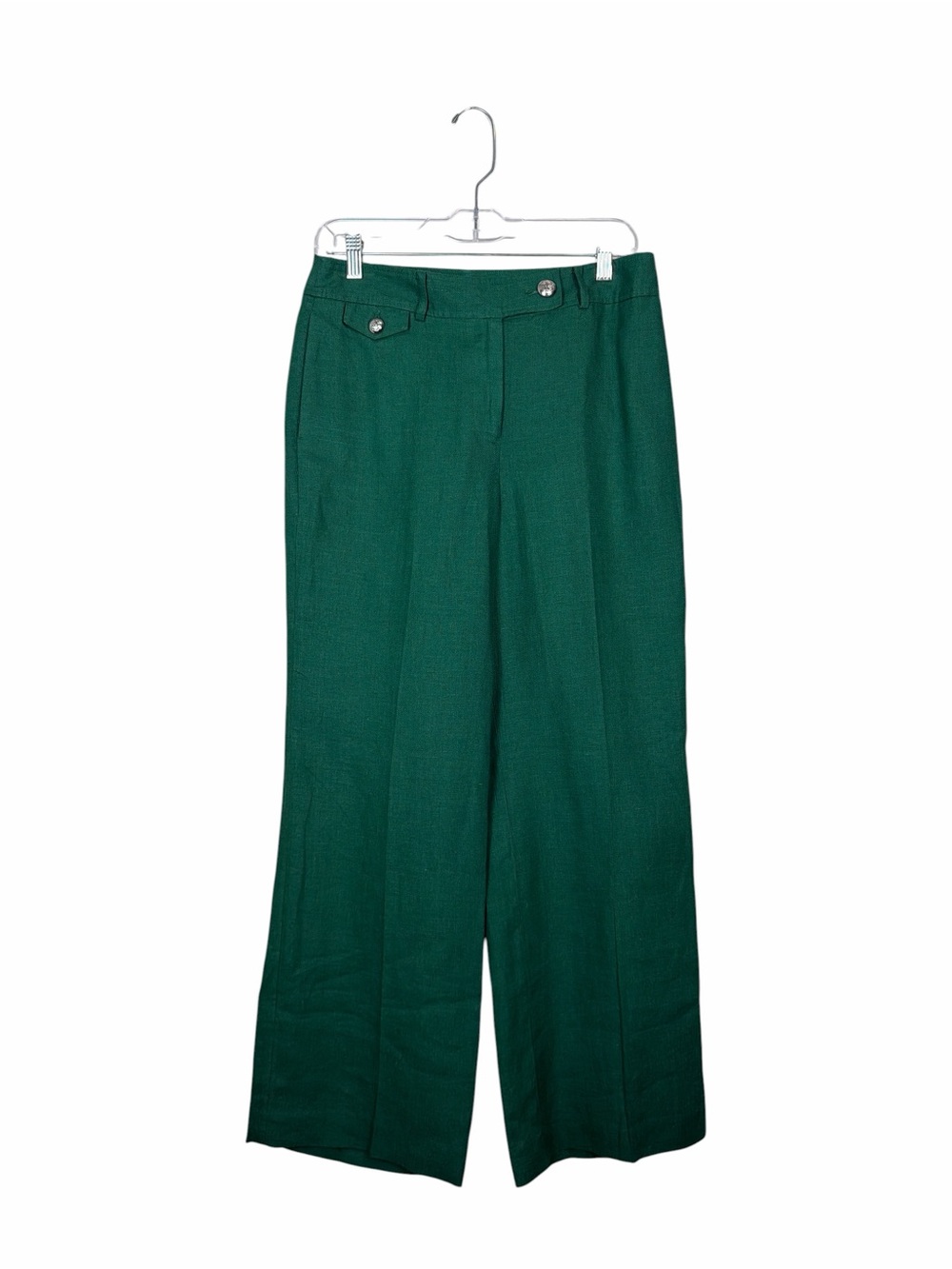 Talbots Emerald Green 100% Linen Wide Leg Trousers Pants Size 6P
